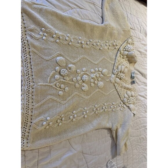 VTG 90s Artsy Embroidered M Cable  Knit Sweater Portrait Collar Coquette read - Picture 8 of 14